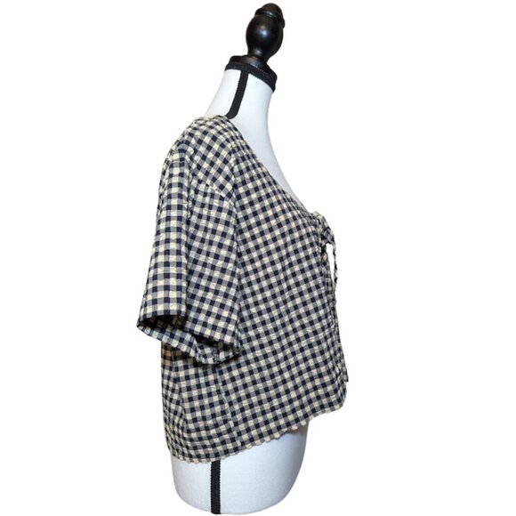 VRG GRL black-and-cream gingham tie-front boxy blouse, Size S - Picture 2 of 11